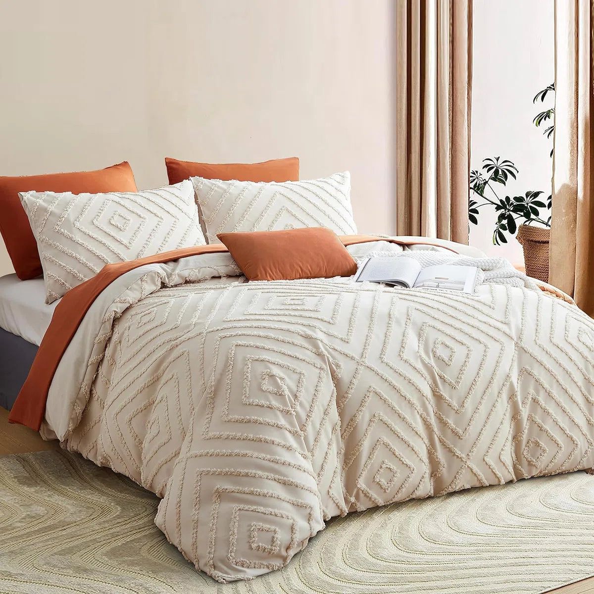 Nayoroom SJT-CRLX Jacquard Geometric Pattern Tufted Boho Shabby Elegance Duvet Cover Set